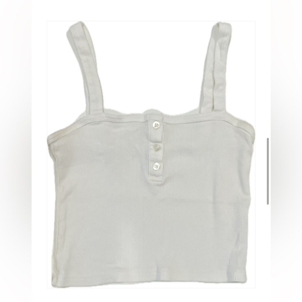 Brandy Melville Women’s White Ribbed Cropped Square Neck Tank Top one size (S)